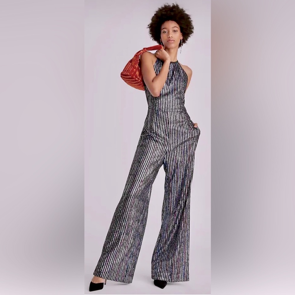 Anthropologie| Maeve Sleeveless Dazzling Disco Halter Jumpsuit Back Keyhole